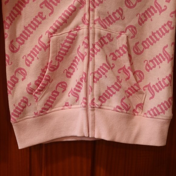 Juicy Couture Pink Spellout All Over Print Hoodie Full Zip Hoodie Girls 6X - Picture 4 of 11